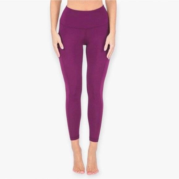 YOGALICIOUS [LUX] "Lenox" High Rise No Show Fushia Leggings with Pockets- S - Picture 2 of 12